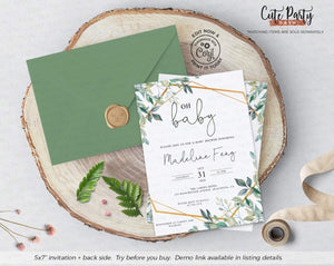 Greenery Geometric Baby Shower Invitation - Digital Download - Cute Party Dash