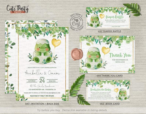 Cute Dinosaur Baby Shower invitation - Digital Download - Cute Party Dash