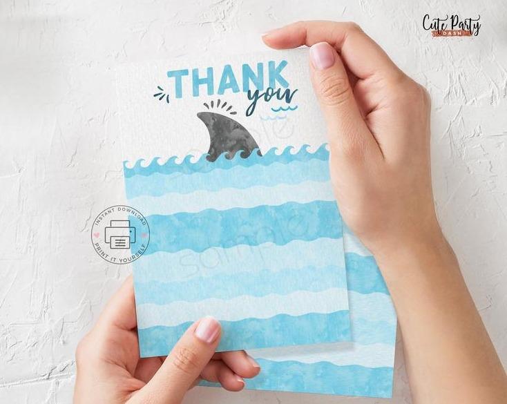 Shark Birthday Party Thank you Card- Digital Download - Cute Party Dash