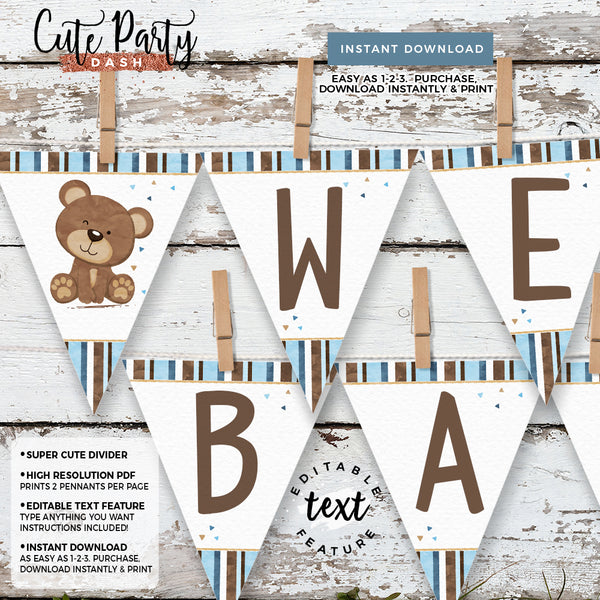 Little Brown Bear Baby Shower Printable Decorations - Digital Download