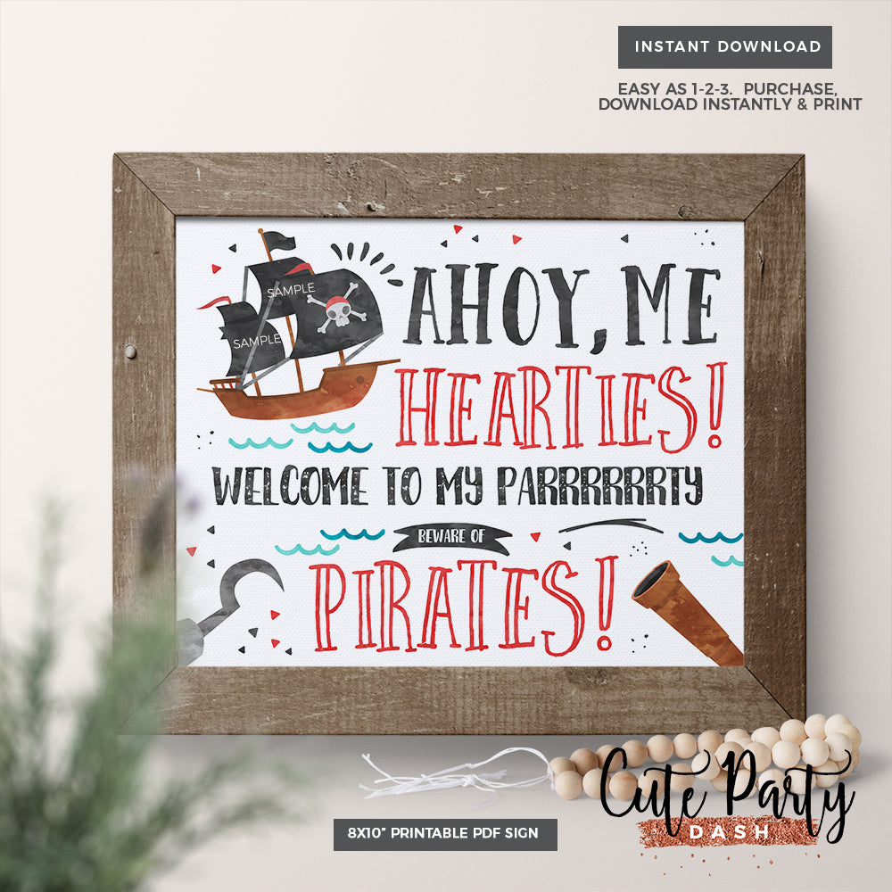 Pirate Birthday Party invitation - Digital Download – Cute Party Dash for Free Printable Pirate Signs Printable