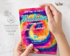 Rainbow Tie Dye Birthday Party Invitation - Digital Download - Cute Party Dash