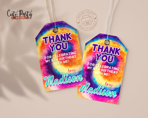Rainbow Tie Dye Birthday Party Favor Tags - Digital Download - Cute Party Dash